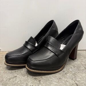 Wood Grain Thick Heel Waterproof Platform Square Toe Slip-On Pumps